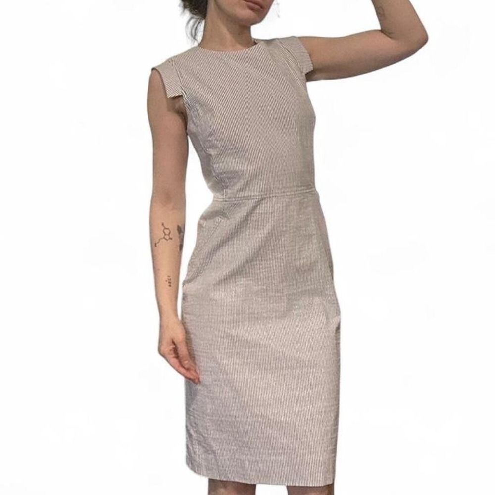 J crew pinstripe cap sleeve dress